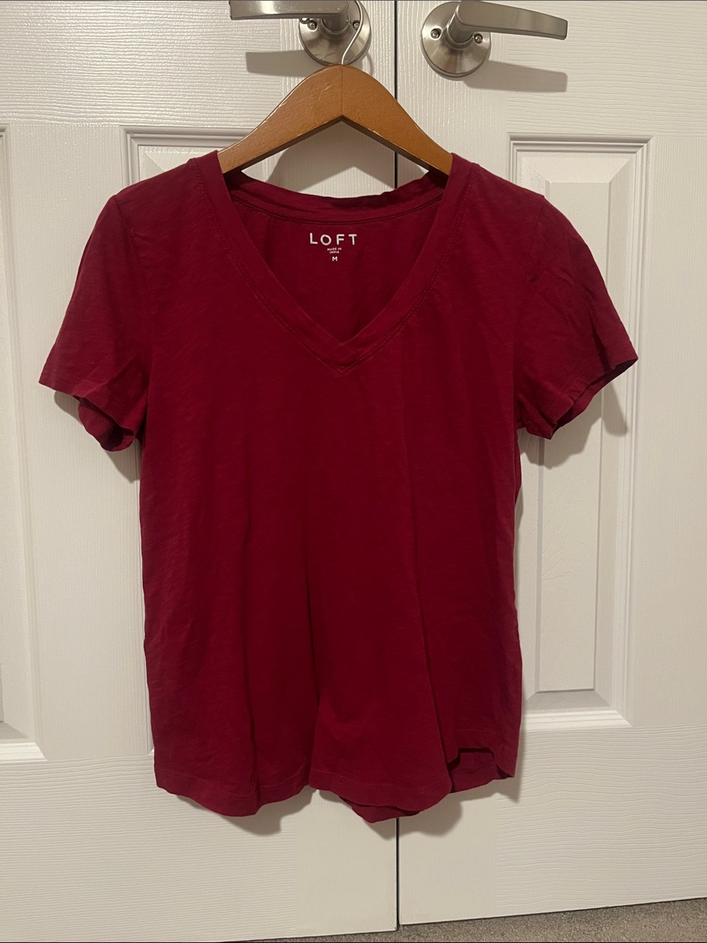 LOFT Everyday V-Neck Short Sleeve Tee in Deep Wine